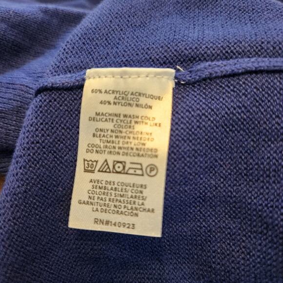 New Loft Sweater Sz Medium Women Blue Embellished Peter Pan Collar Career Casual - Picture 10 of 10